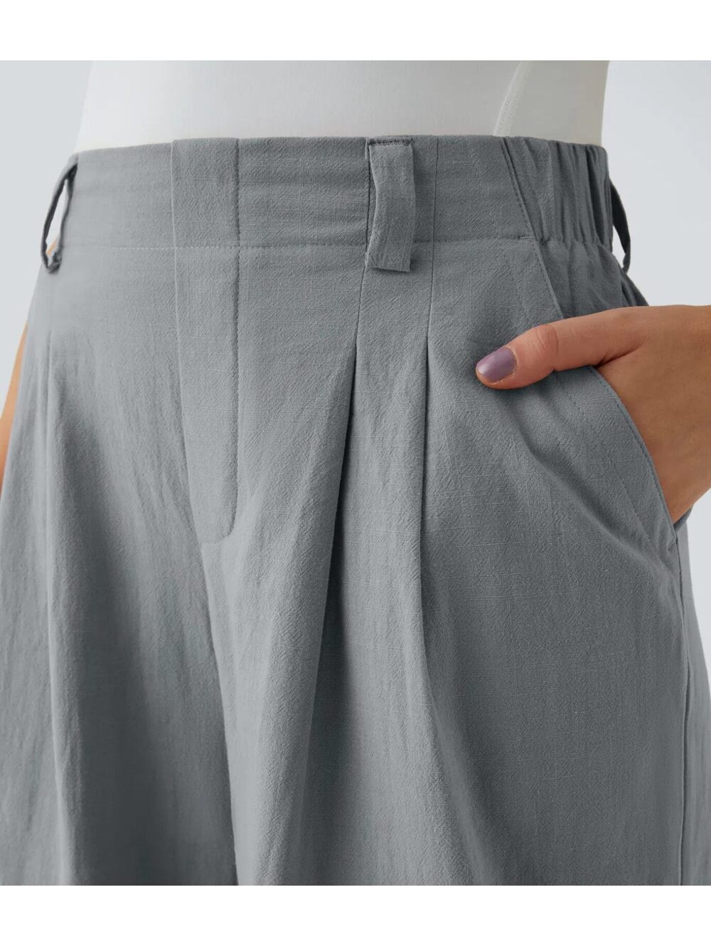 High Waisted Wide Leg Flowy Palazzo Casual Linen-Feel Pants Quarry Size XL - Picture 7 of 8